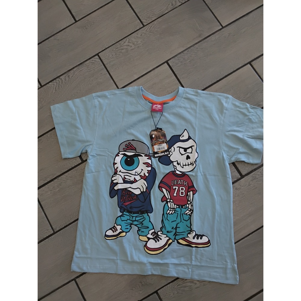 Mishka NYC Keep Watch Skeleton Graphic T-Shirt Mens Large Light Blue MSK-33 NWT